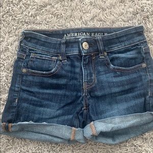 Dark wash mid low rise American eagle shorts